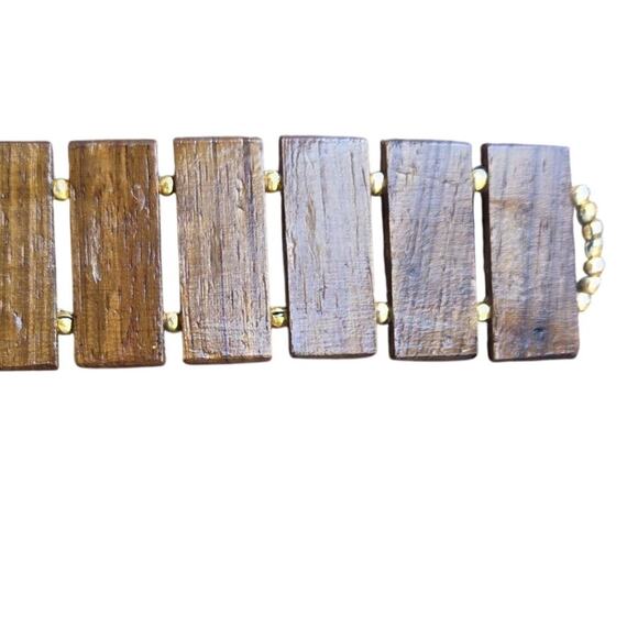 Wooden Link Belt Boho Minimalist Coastal Resort Waist Belt Gold Beaded One Size main image 4